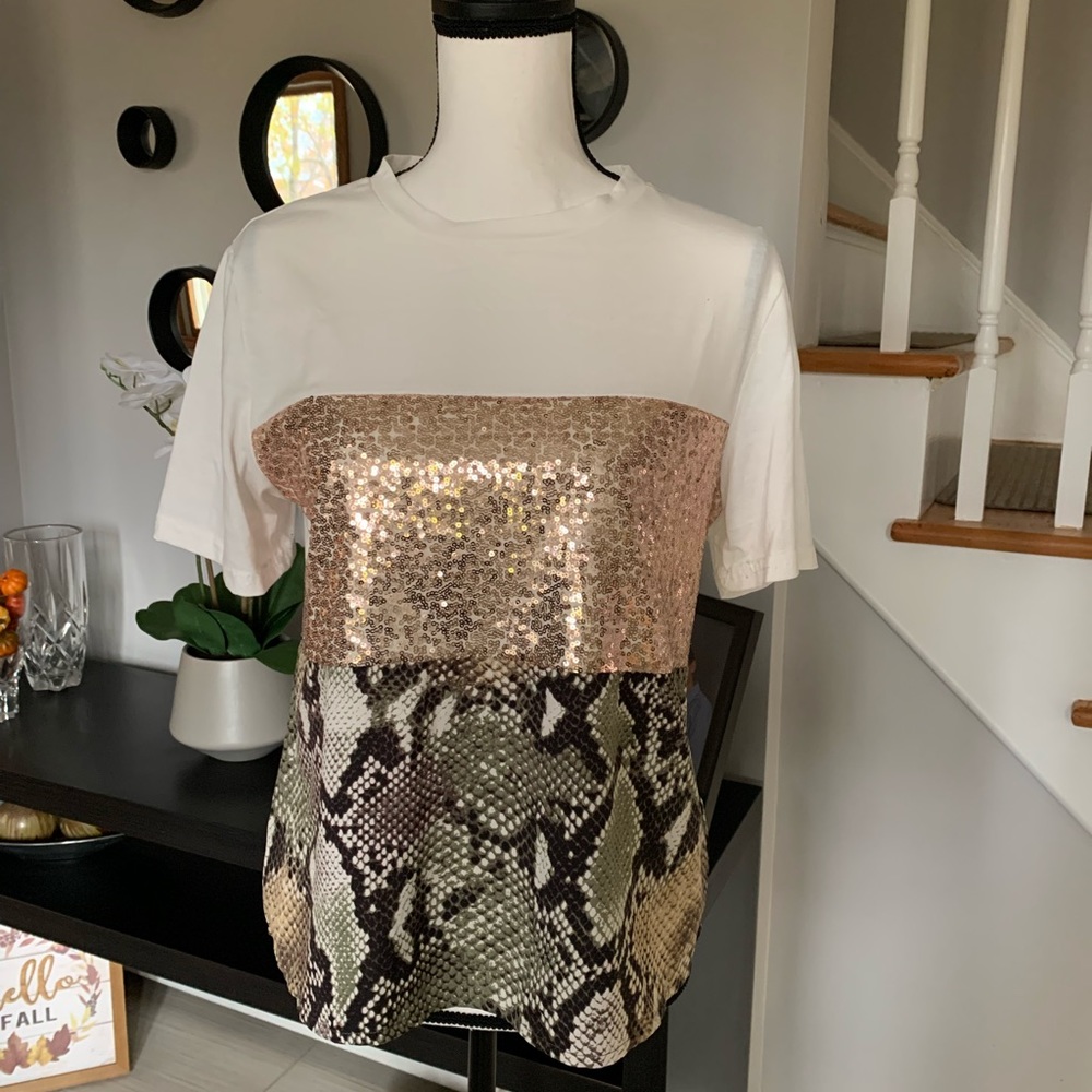 Snakeskin and sequin t-shirt